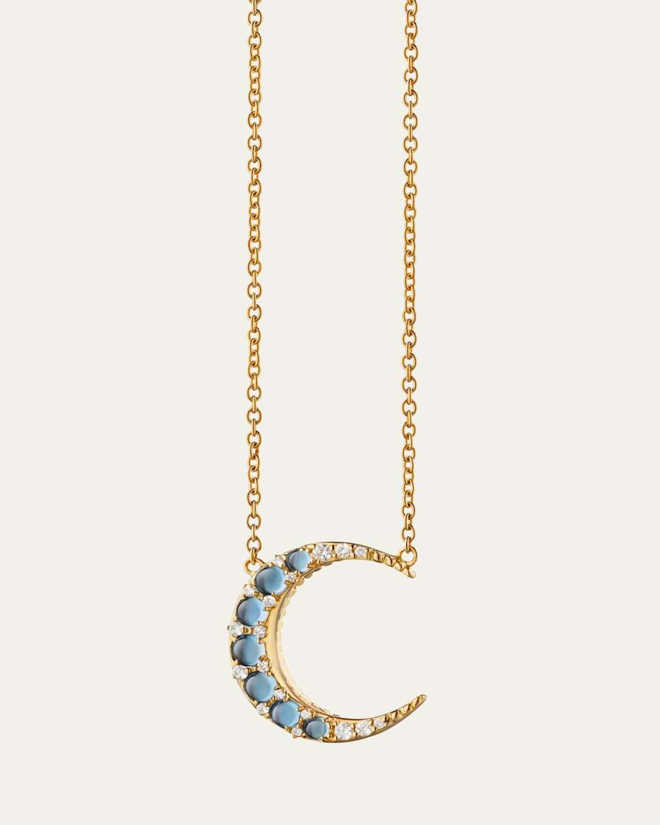 Mini Crescent Moon Necklace with White Diamonds